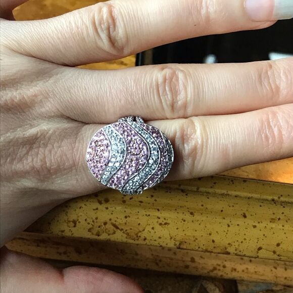 Natural Pink Sapphire Sterling Silver Cocktail Ring Size 10 - Picture 2 of 9